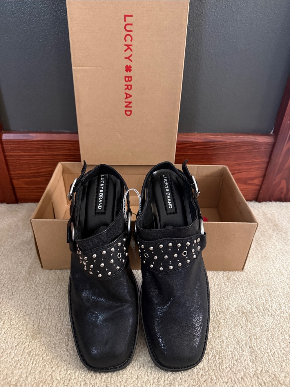 Lucky Brand Black Studded Slingback Mules
